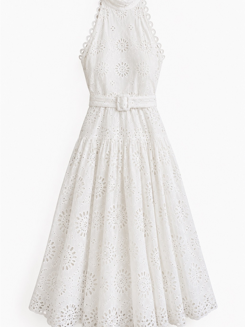 Zara White Eyelet Halter Maxi Dress